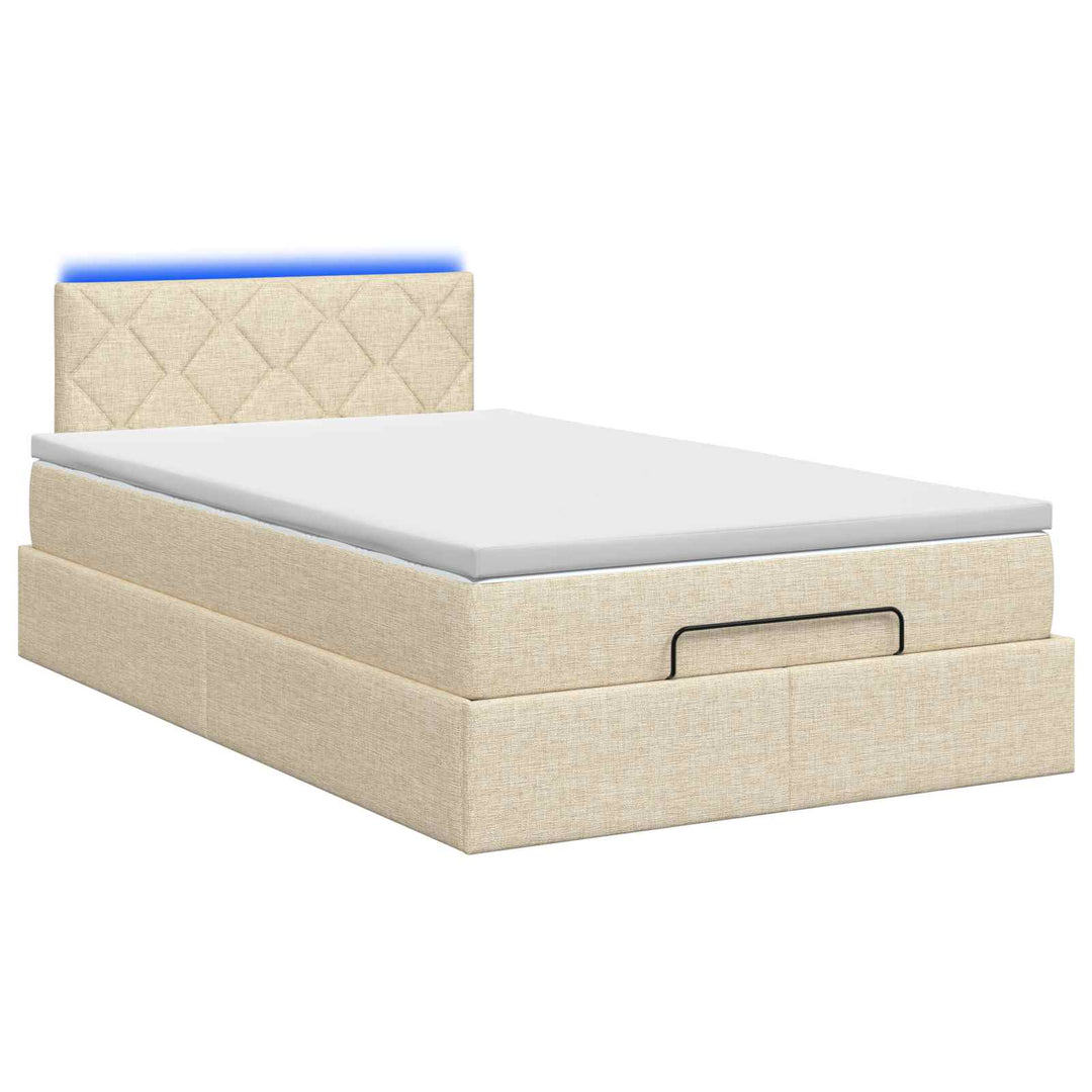 Ottoman seng med madras og LED Cremefarvet 120 x 190 cm Stof