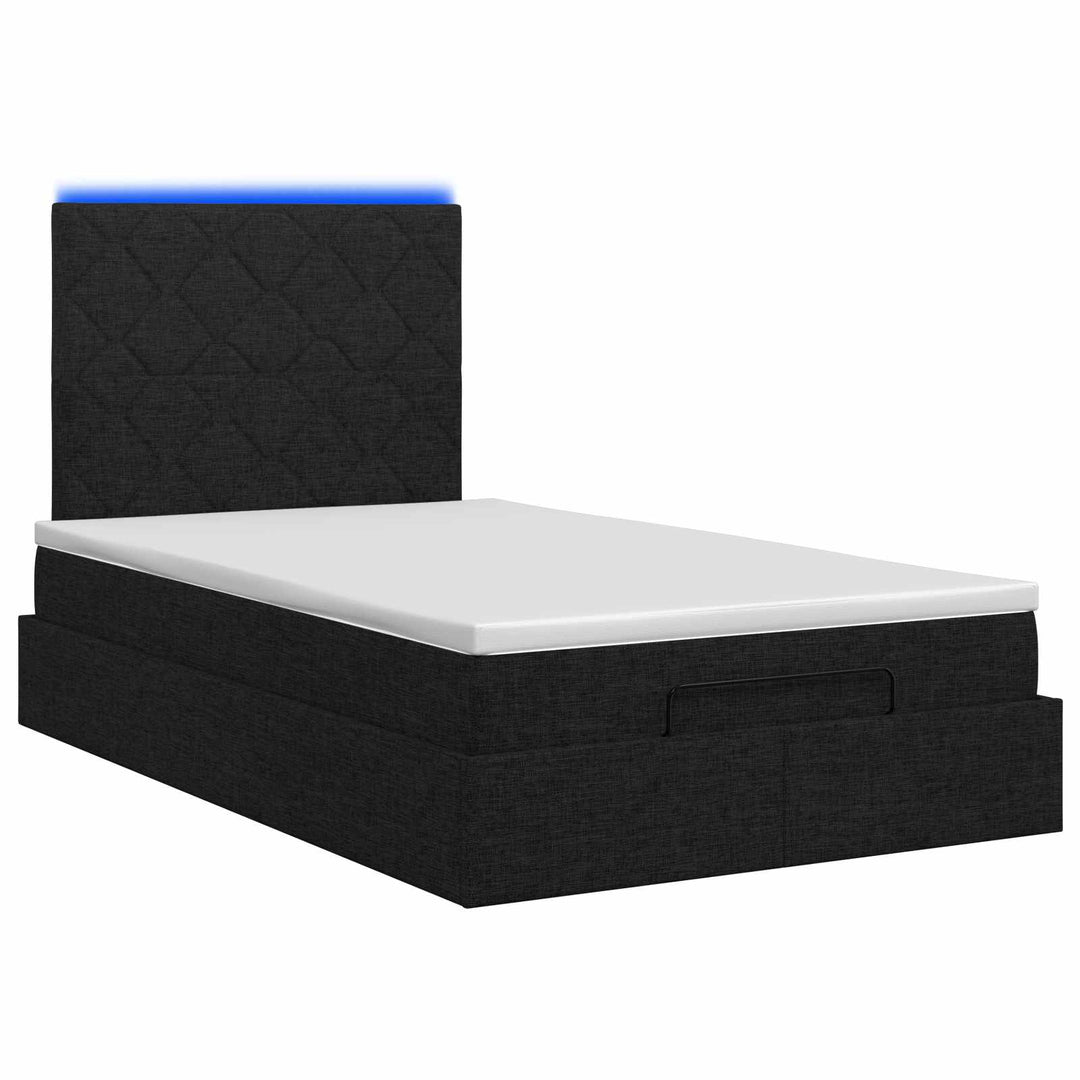 Ottoman seng med madras og LED Sort 120 x 200 cm Stof