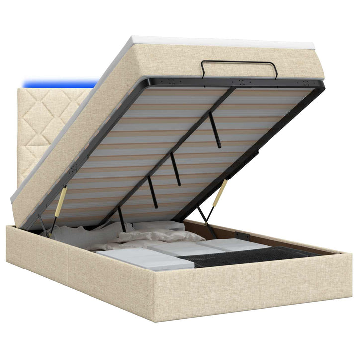 Ottoman seng med madras og LED Cremefarvet 120 x 200 cm Stof