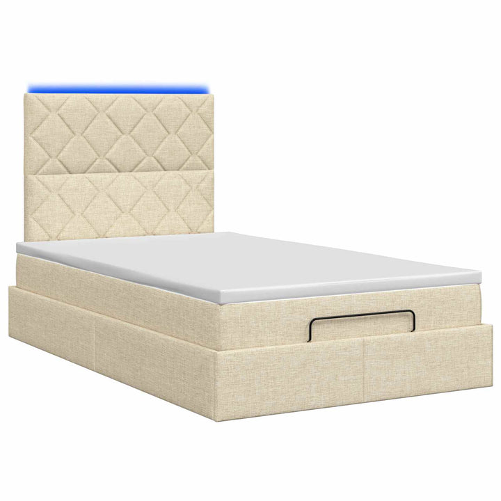 Ottoman seng med madras og LED Cremefarvet 120 x 200 cm Stof