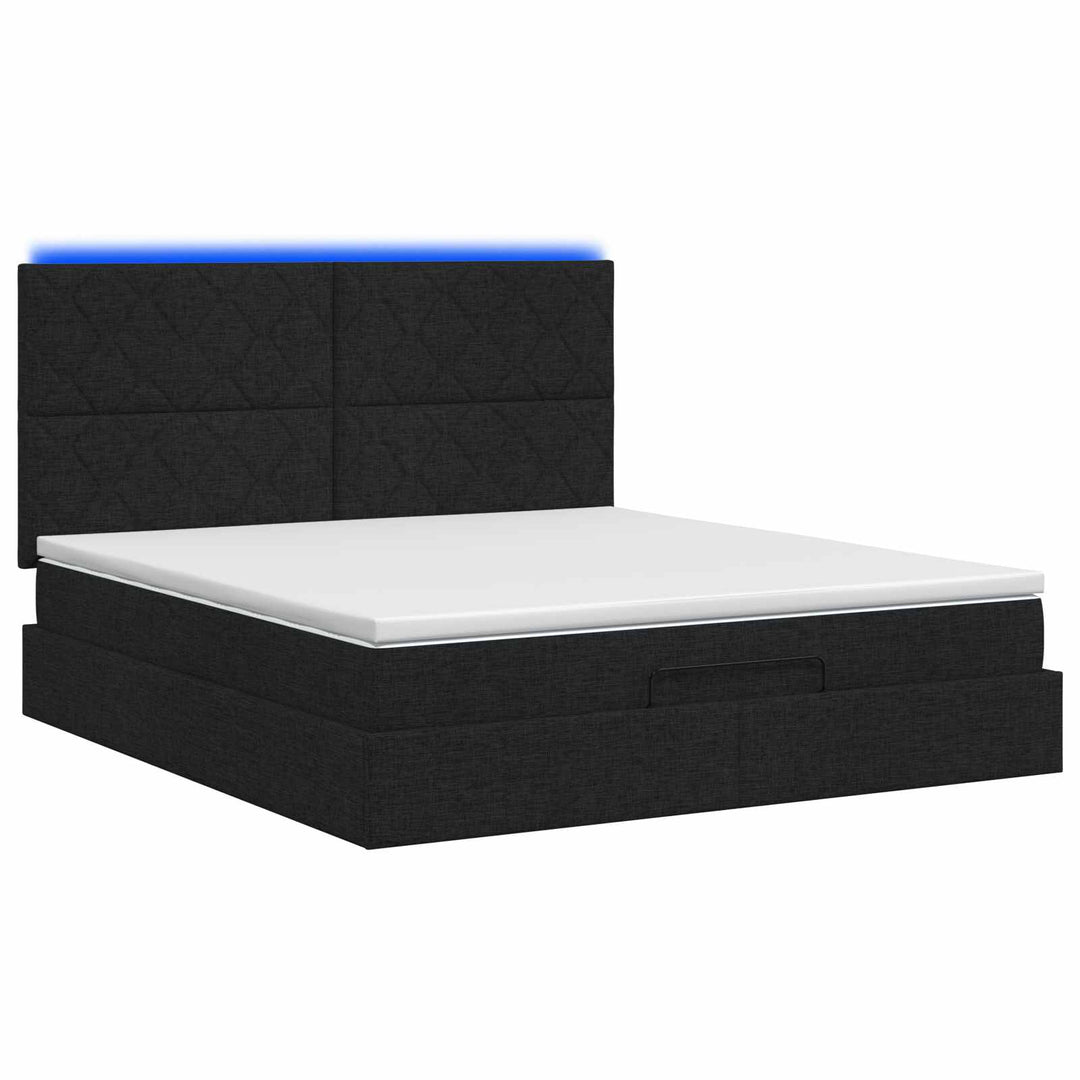 Ottoman seng med madras og LED Sort 140 x 190 cm Stof