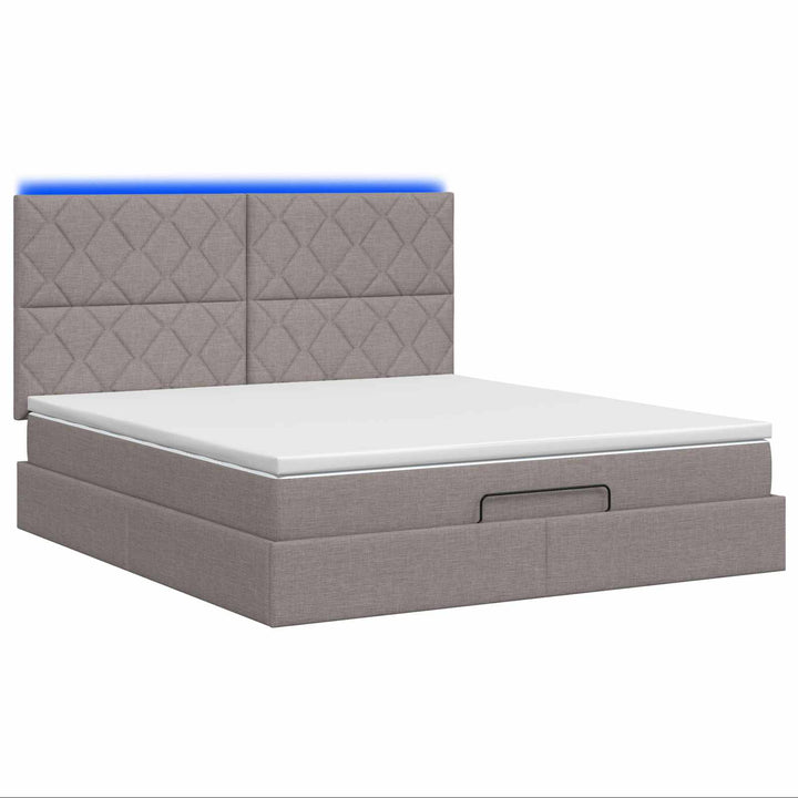 Ottoman seng med madras og LED Gråbrun 140 x 190 cm Stof