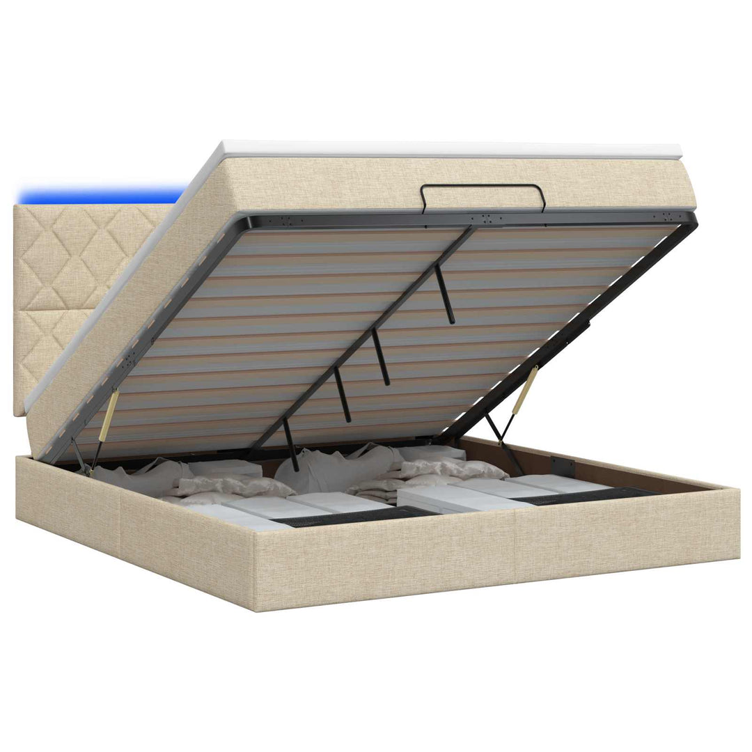 Ottoman seng med madras og LED Cremefarvet 140 x 190 cm Stof