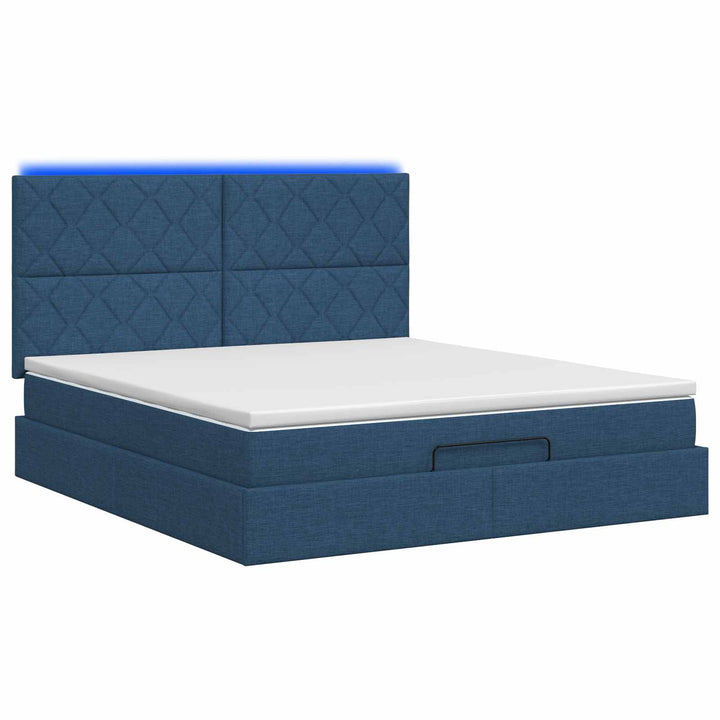 Ottoman seng med madras og LED Blå 140 x 190 cm Stof