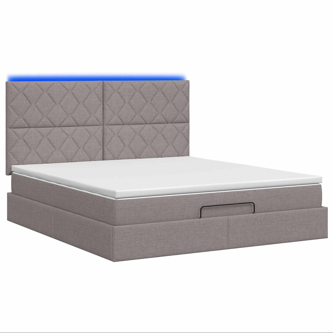 Ottoman seng med madras og LED Gråbrun 140 x 200 cm Stof
