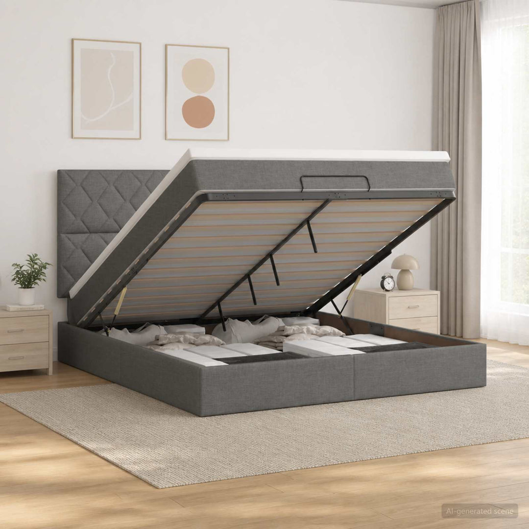 Ottoman seng med madras Mørkegrå 140 x 200 cm Stof