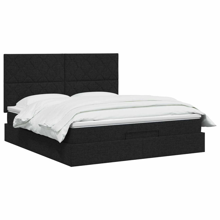 Ottoman seng med madras og LED Sort 180 x 200 cm Stof