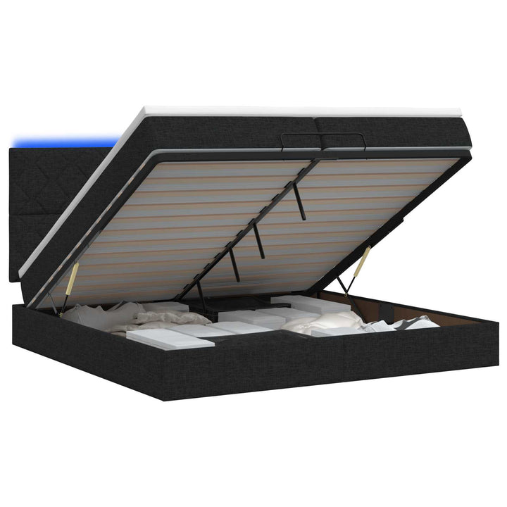 Ottoman seng med madras og LED Sort 200 x 200 cm Stof