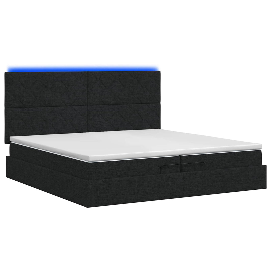 Ottoman seng med madras og LED Sort 200 x 200 cm Stof