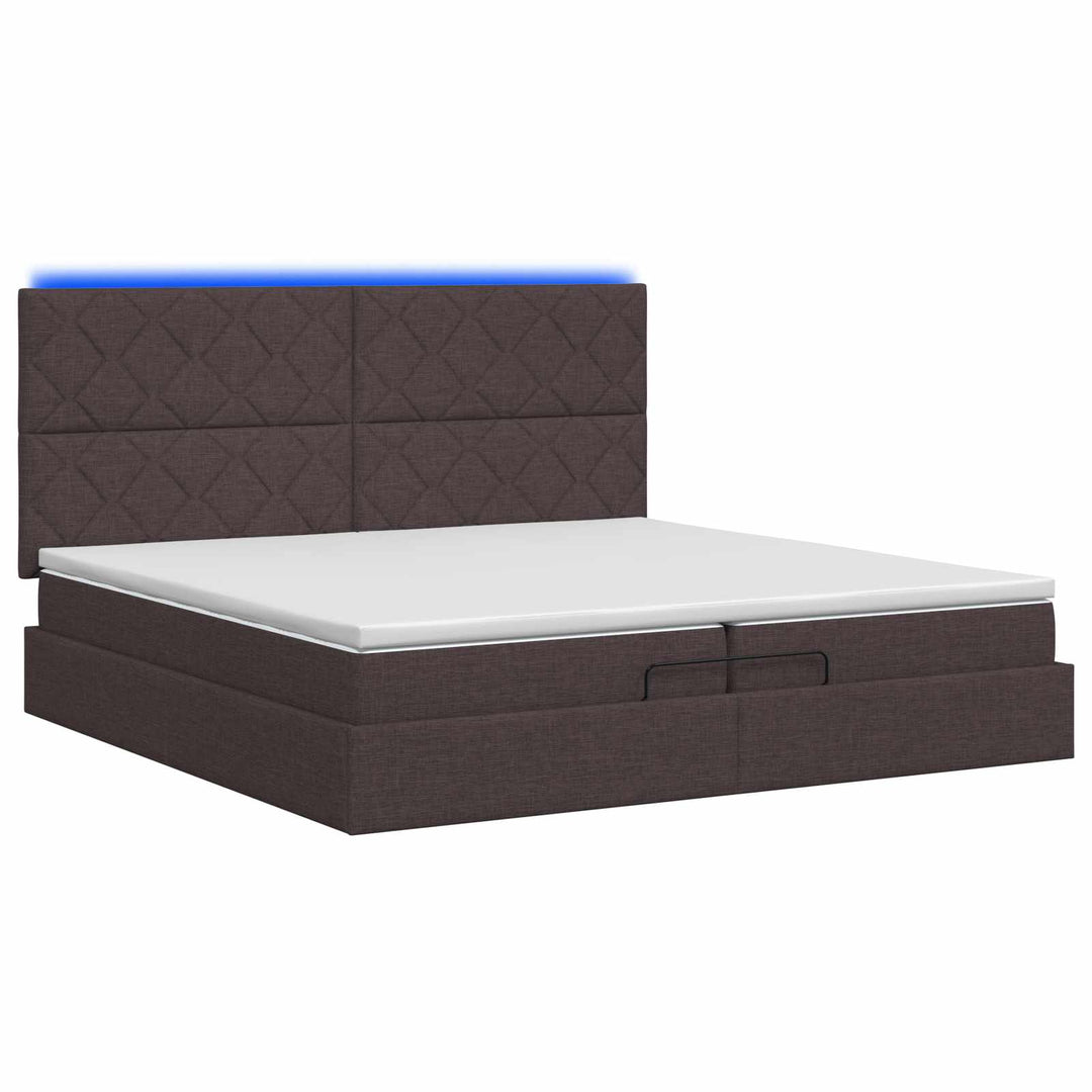 Ottoman seng med madras og LED Mørk Brun 200 x 200 cm Stof