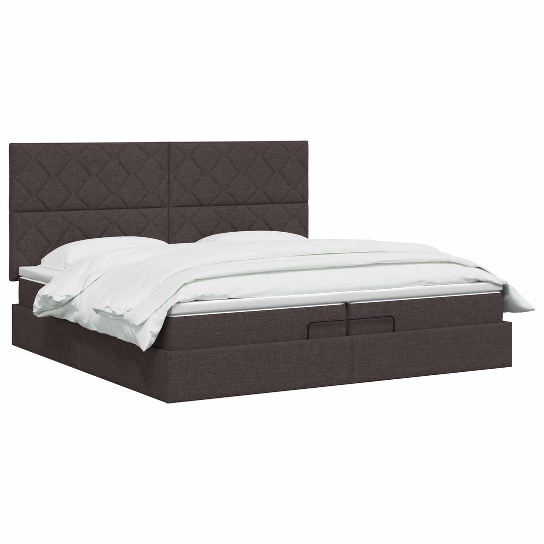 Ottoman seng med madras og LED Mørk Brun 200 x 200 cm Stof