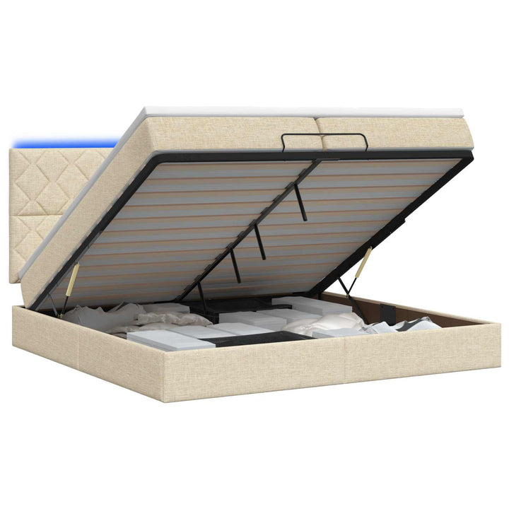 Ottoman seng med madras og LED Cremefarvet 200 x 200 cm Stof
