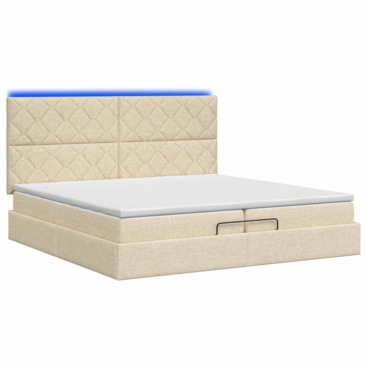 Ottoman seng med madras og LED Cremefarvet 200 x 200 cm Stof