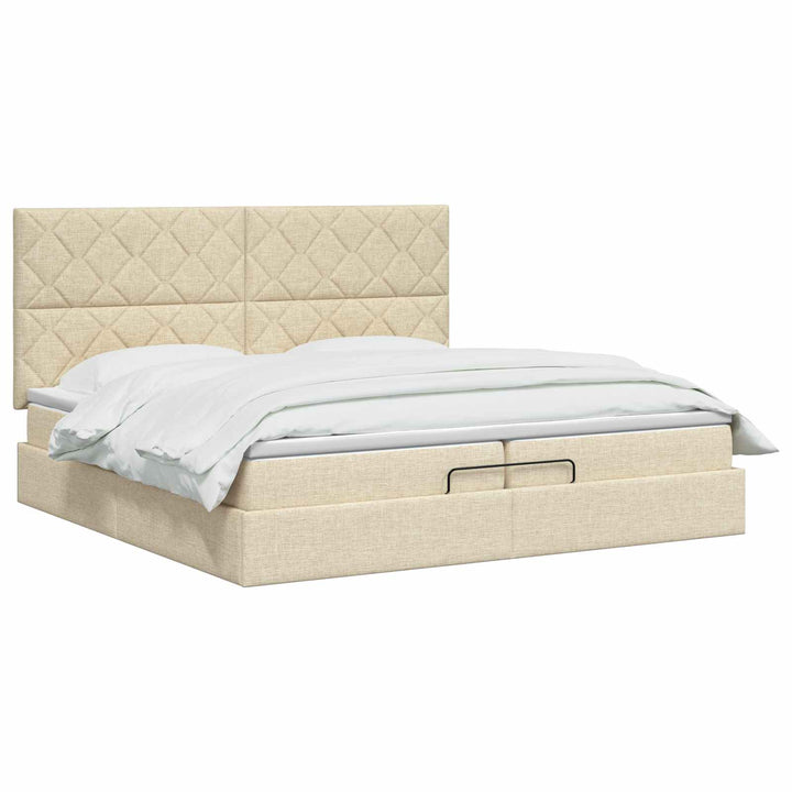 Ottoman seng med madras og LED Cremefarvet 200 x 200 cm Stof