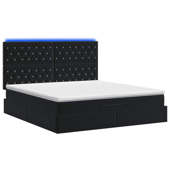 Ottoman seng med madras og LED Sort 140 x 190 cm Fløjl