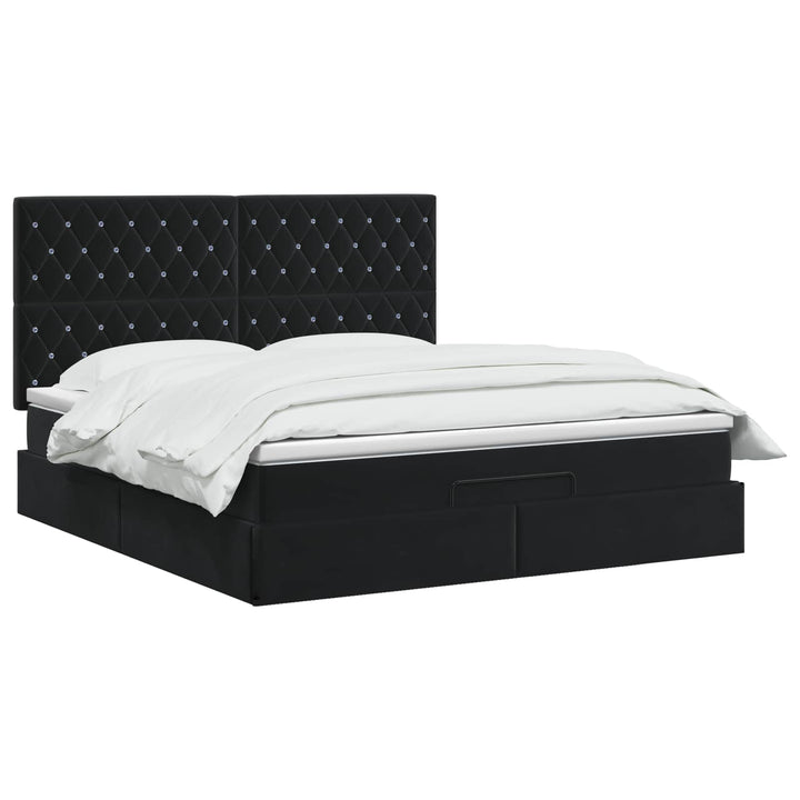 Ottoman seng med madras og LED Sort 140 x 190 cm Fløjl