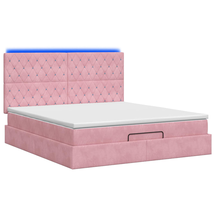 Ottoman seng med madras og LED Lyserød 140 x 190 cm Fløjl