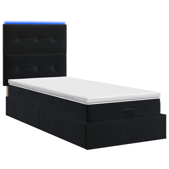 Ottoman seng med madras og LED Sort 90 x 190 cm Fløjl