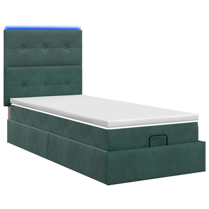 Ottoman seng med madras og LED Mørkegrøn 90 x 190 cm Fløjl