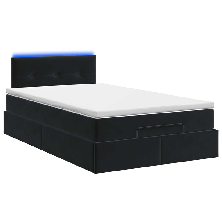 Ottoman seng med madras og LED Sort 120 x 190 cm Fløjl