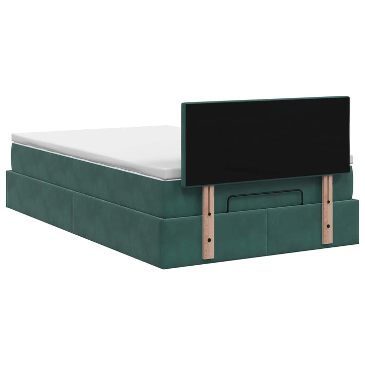 Ottoman seng med madras og LED Mørkegrøn 120 x 190 cm Fløjl