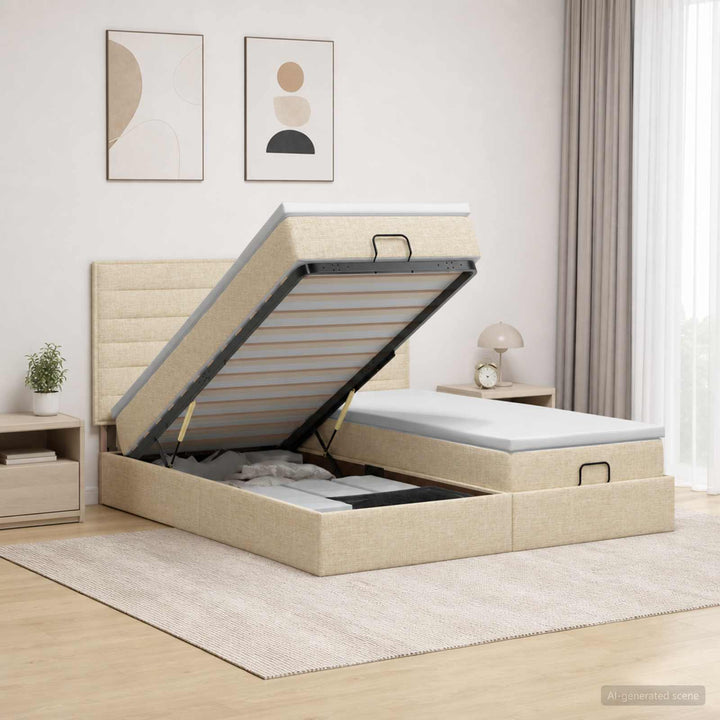 Ottoman seng med madras og LED Cremefarvet 180 x 200 cm Stof