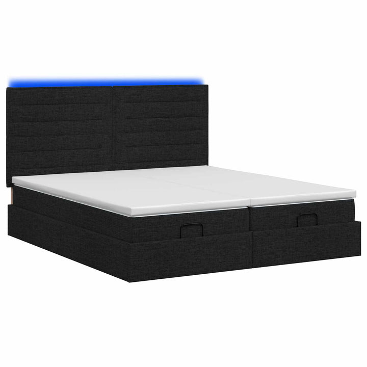 Ottoman seng med madras og LED Sort 180 x 200 cm Stof