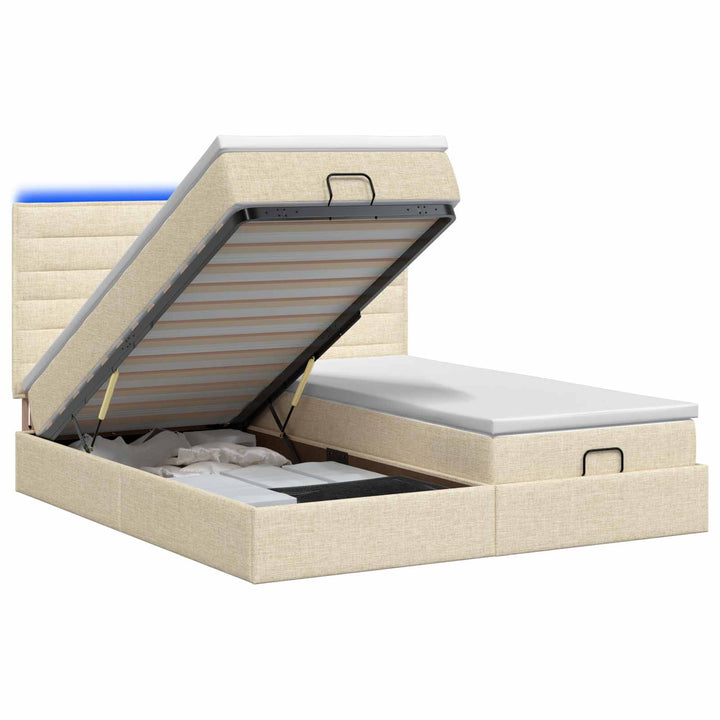 Ottoman seng med madras og LED Cremefarvet 180 x 200 cm Stof