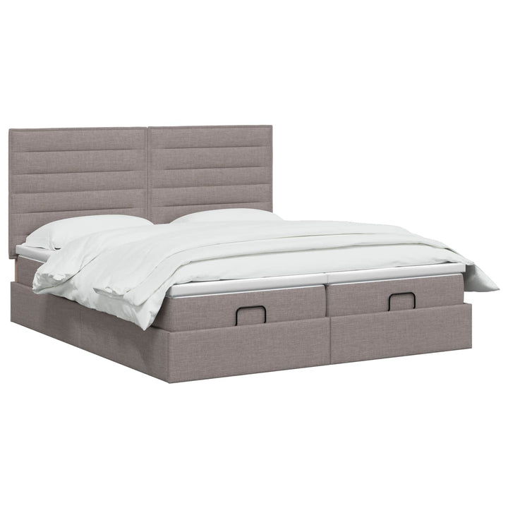 Ottoman seng med madras og LED Gråbrun 200 x 200 cm Stof