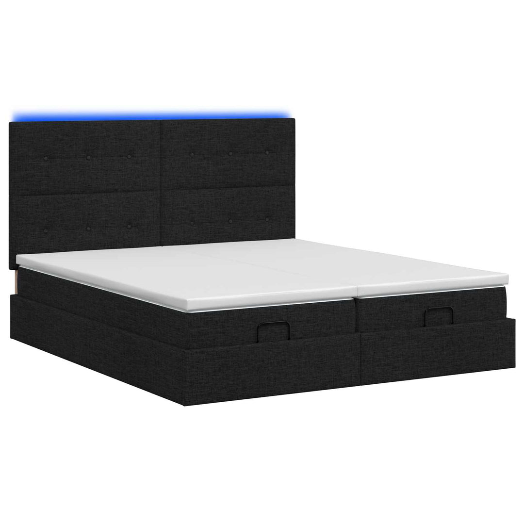 Ottoman seng med madras og LED Sort 180 x 200 cm Stof