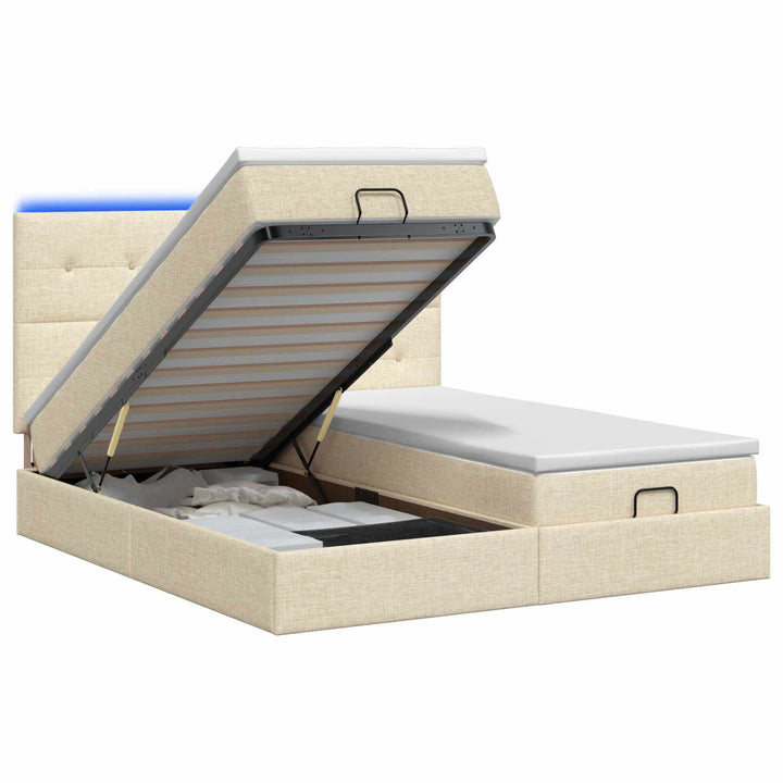 Ottoman seng med madras og LED Cremefarvet 180 x 200 cm Stof