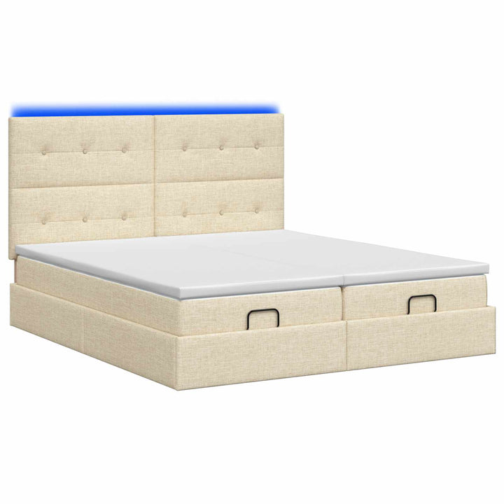 Ottoman seng med madras og LED Cremefarvet 180 x 200 cm Stof