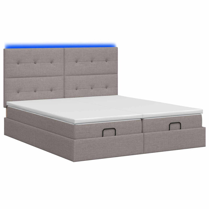 Ottoman seng med madras og LED Gråbrun 200 x 200 cm Stof
