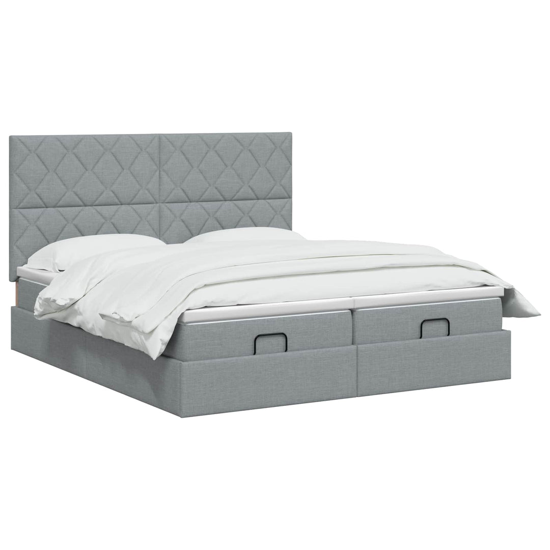 Ottoman seng med madras og LED Lysegrå 200 x 200 cm Stof