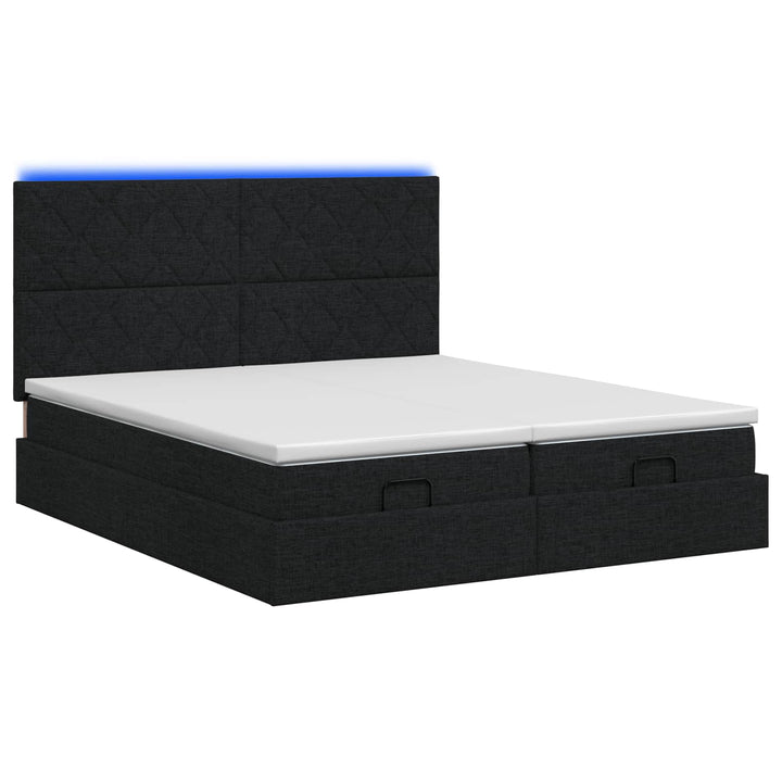 Ottoman seng med madras og LED Sort 200 x 200 cm Stof