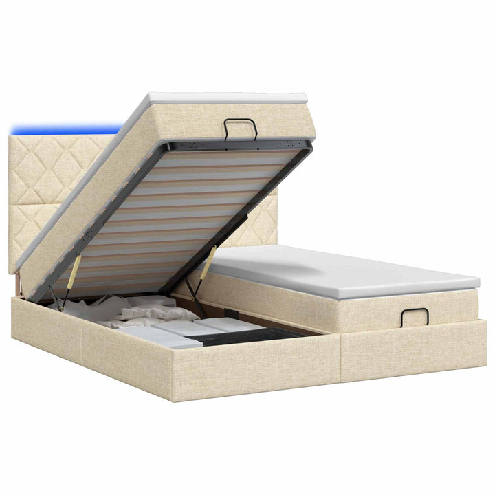 Ottoman seng med madras og LED Cremefarvet 200 x 200 cm Stof