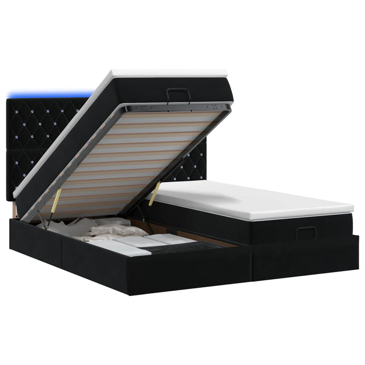 Ottoman seng med madras og LED Sort 200 x 200 cm Velour