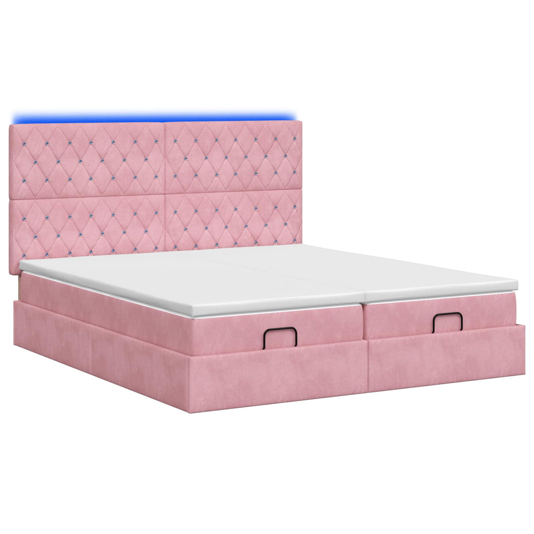 Ottoman seng med madras og LED Lyserød 200 x 200 cm Velour