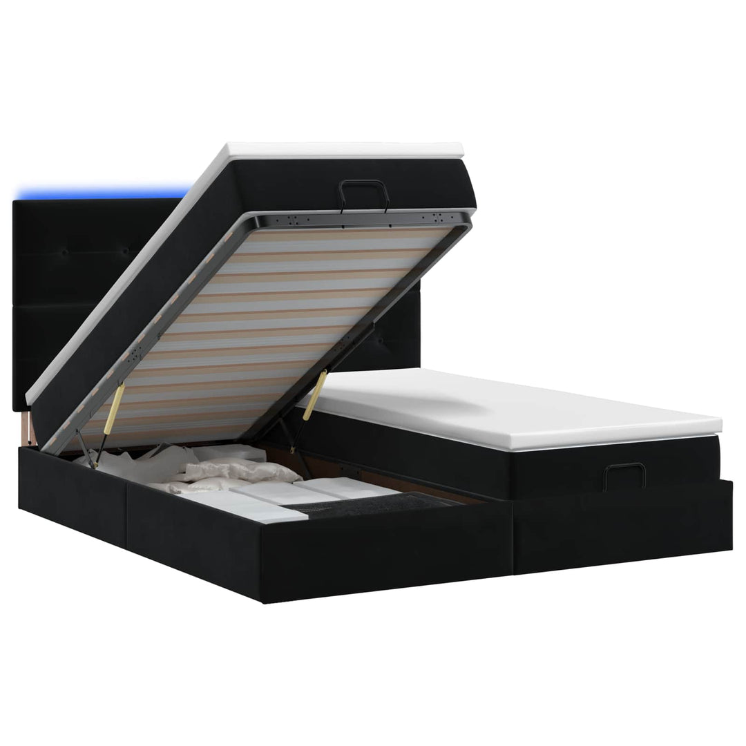 Ottoman seng med madras og LED Sort 200 x 200 cm Velour