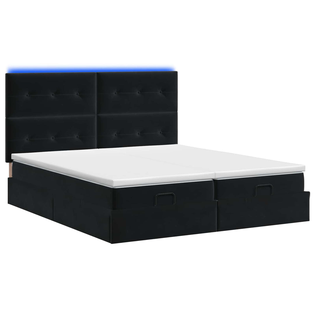 Ottoman seng med madras og LED Sort 200 x 200 cm Velour