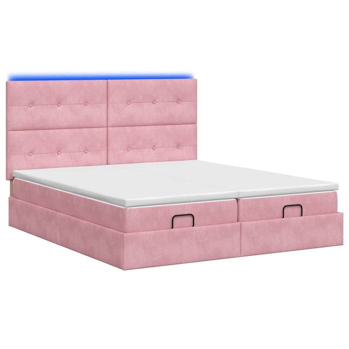 Ottoman seng med madras og LED Lyserød 200 x 200 cm Velour