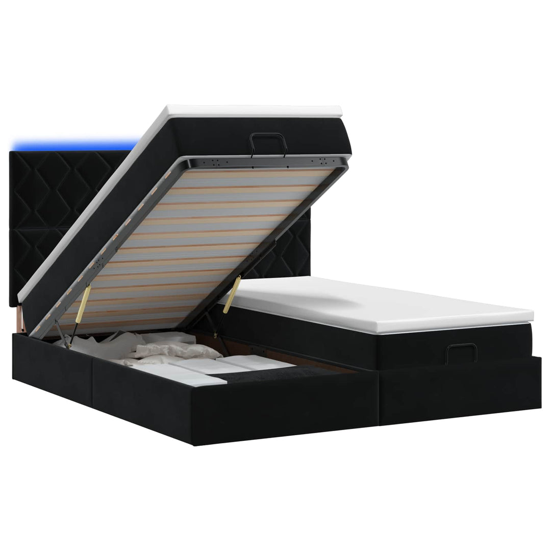 Ottoman seng med madras og LED Sort 180 x 200 cm Velour