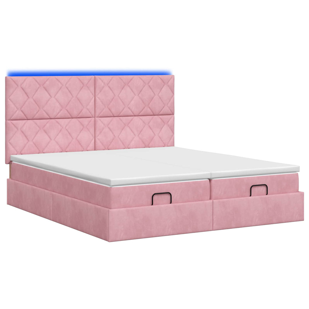 Ottoman seng med madras og LED Lyserød 180 x 200 cm Velour