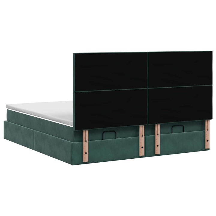 Ottoman seng med madras og LED Mørkegrøn 200 x 200 cm Velour