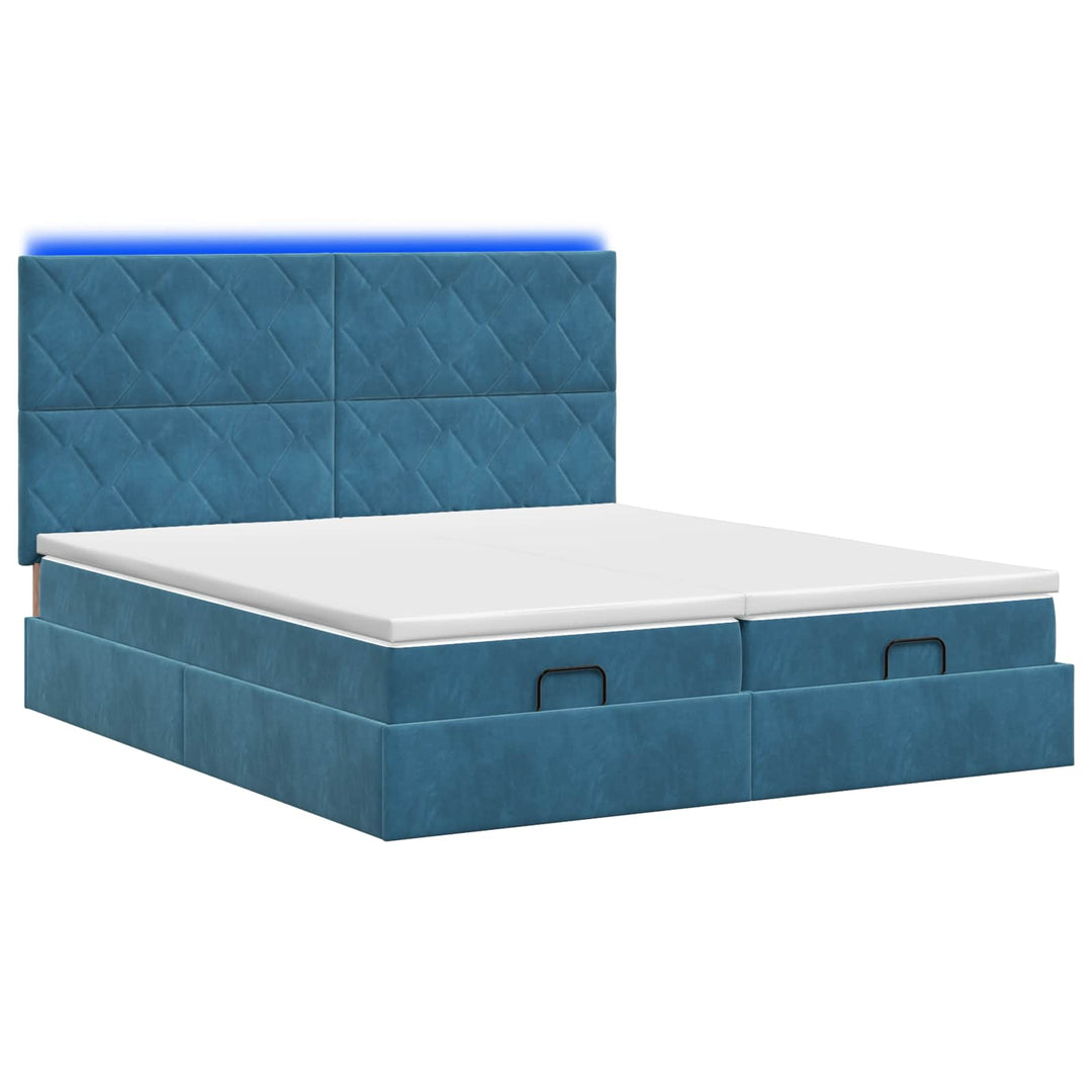 Ottoman seng med madras og LED Mørkeblå 200 x 200 cm Velour