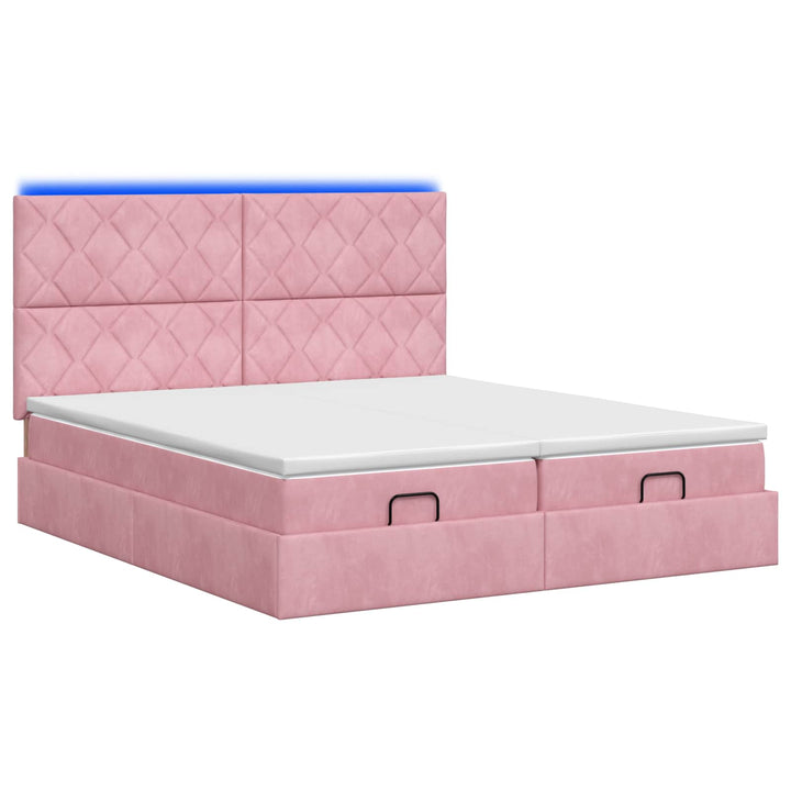 Ottoman seng med madras og LED Lyserød 200 x 200 cm Velour