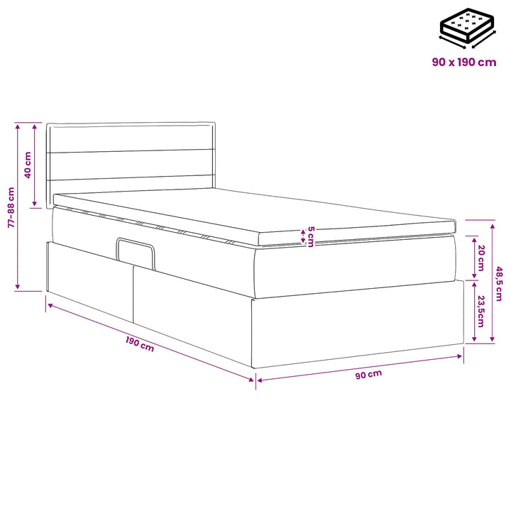 Seng med opbevaring og madras Sort 90 x 190 cm Fløjl