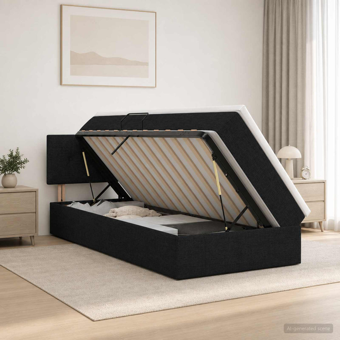 LED opbevarings seng med madras Sort 100 x 200 cm Stof