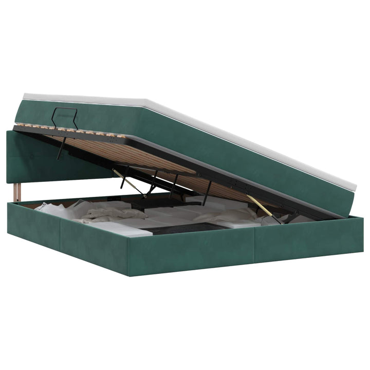 Opbevaringsseng med hovedgærde Mørkegrøn 180 x 200 cm Fløjl