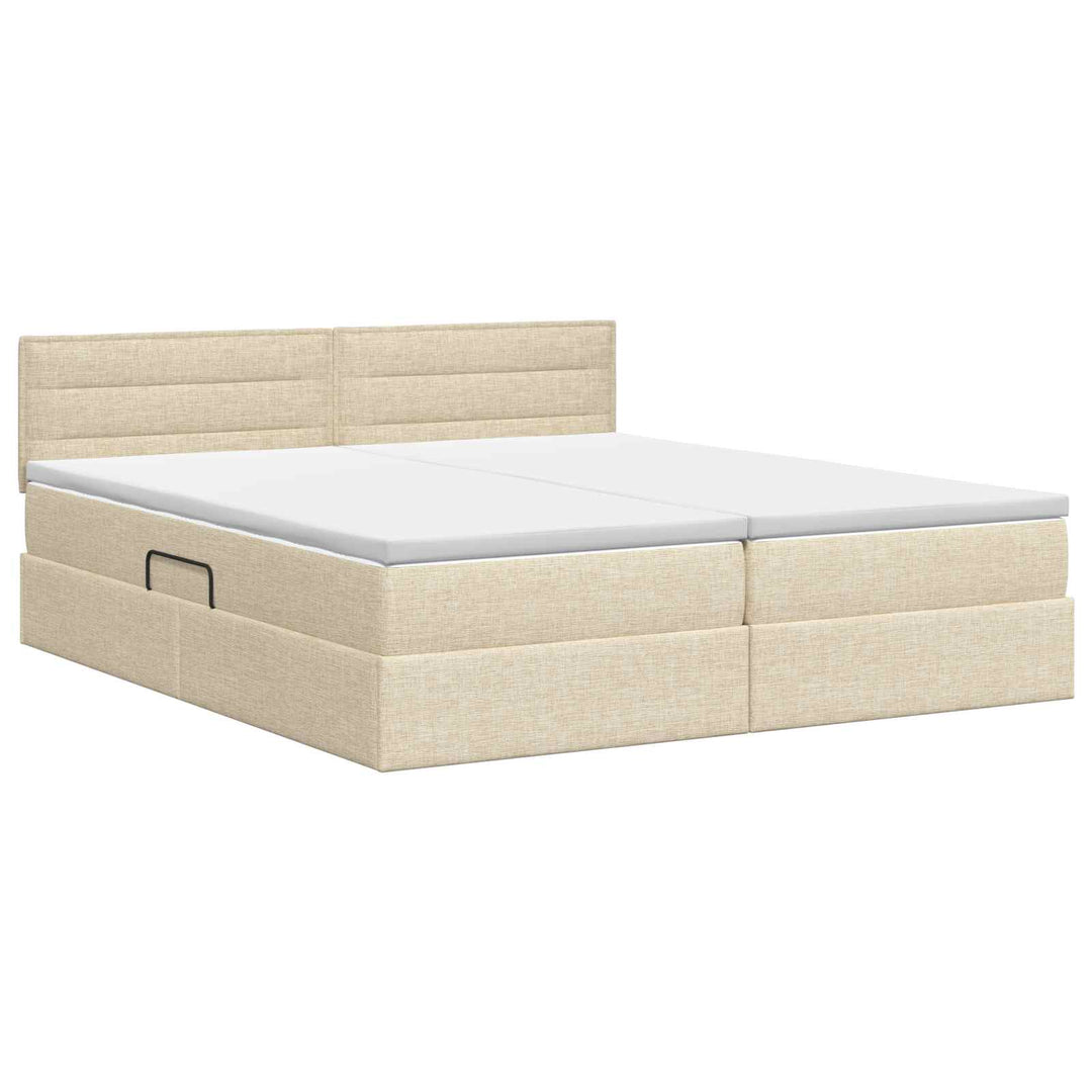 Opbevaringsseng med hovedgærde 2 stk. Cremefarvet Faux læder